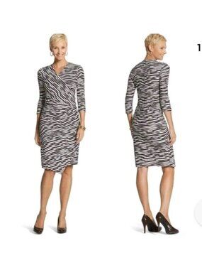 Chico’s Jessie Faux Wrap Dress Sz M Zebra Animal‎ Print Textured Asymmetric NWT